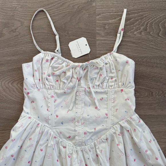 🆕 100% Cotton White Floral & Bows Coquette Corset Mini Dress - Picture 4 of 11